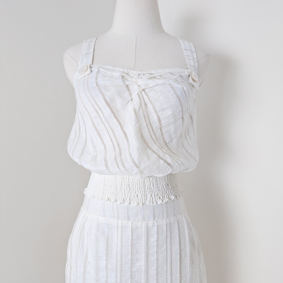 2 Piece Skirt Set Pencil Crop Top Tank Sheer Stripes Halter - Picture 3 of 14